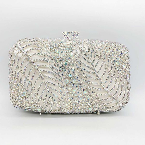 Due foglie intarsiate con diamanti, borsa da pranzo, borsa con diamanti per banchetto, abito, borsa da donna, pochette a impulsi 240203