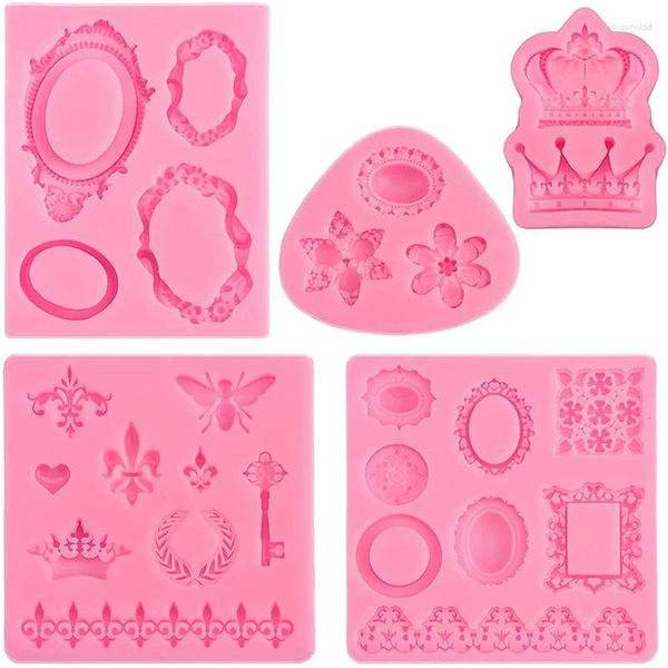 Stampi da forno Decorazione per torte Stampo per fondente Stampo in silicone barocco per realizzare cupcake Topping Cioccolato Caramelle Po Cornice Corona Gemma Chiave ape