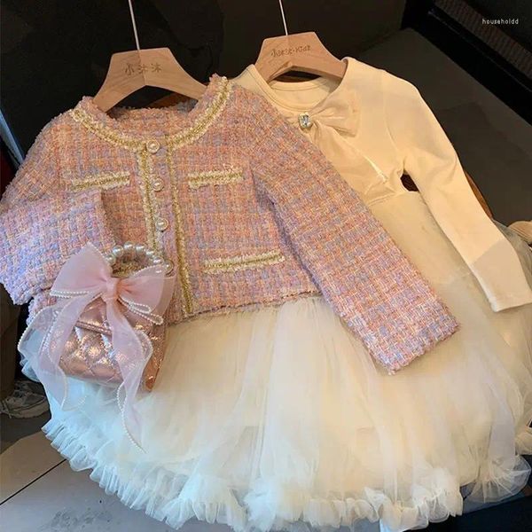 Set di abbigliamento Abiti dolci per bambini Abiti da principessa per ragazze 2 pezzi Abito vintage per bambini primavera autunno moda cappotto