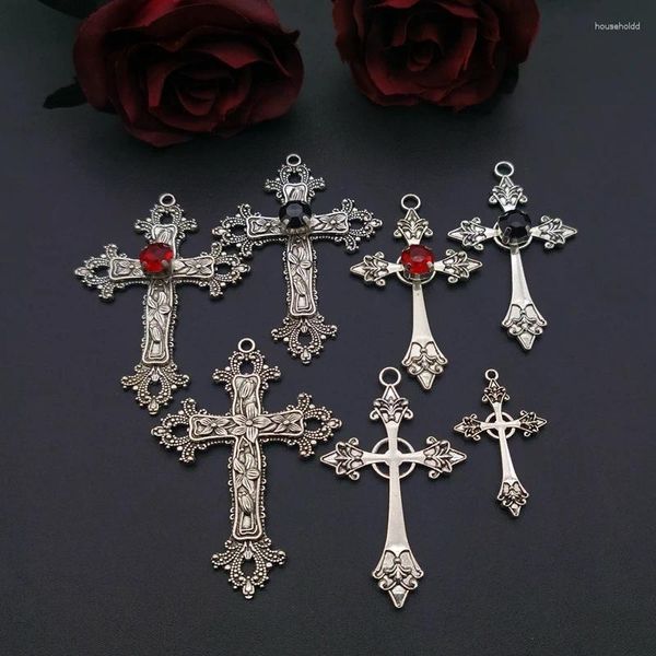 Charms Gothic Kreuz Charm Anhänger Punk Großer roter Kristall Farbe Statement Trad Goth Schmuckherstellung DIY handgemachte Accessoires