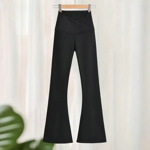 Pantaloni da donna Vita elastica con orlo svasato alto Yoga per donna Pantaloni elasticizzati in tinta unita con collo alto e morbido traspirante