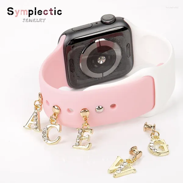 Assista Bandas Symplectic A-Z Carta Charms para Apple Sport Band Decoração Anel Conjuntos Samsung Silicone Strap Jóias Acessórios