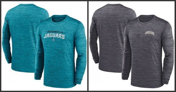 Jacksonville''Jaguars''Men Heather Grey Sideline Team Velocity Camiseta de manga comprida