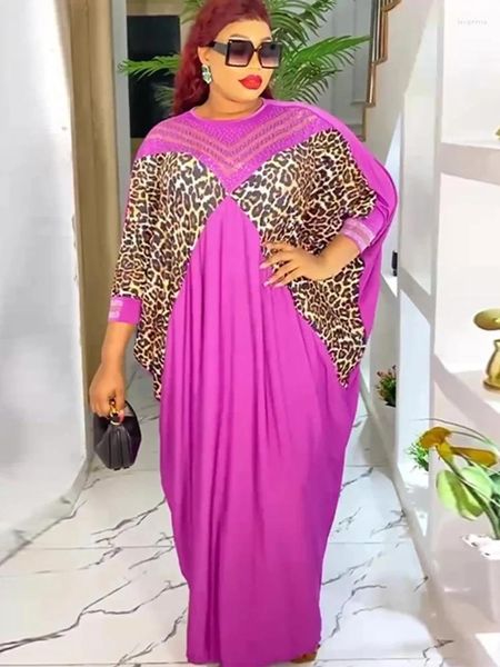 Abbigliamento etnico Abiti in chiffon taglie forti per le donne Abito lungo con stampa leopardata africana Dashiki Abito da festa di nozze Abaya in caftano turco Dubai