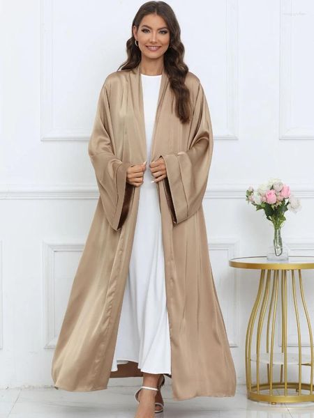 Abbigliamento etnico Eid Abaya musulmano per le donne Abito cardigan kimono Manica svasata Marocco Ramadan Abaya con lacci Caftano Abito lungo Vestido Largo