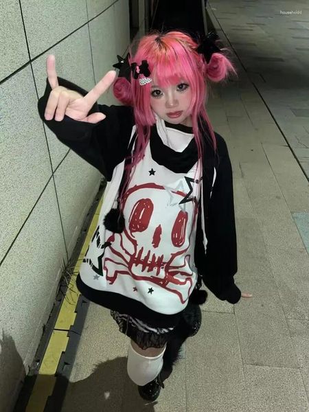 Женские футболки осень-зима Y2K футболка субкультуры с длинным рукавом из искусственной ткани из двух предметов Harajuku свободные футболки в стиле панк повседневные рок-эмо-гранж эстетические