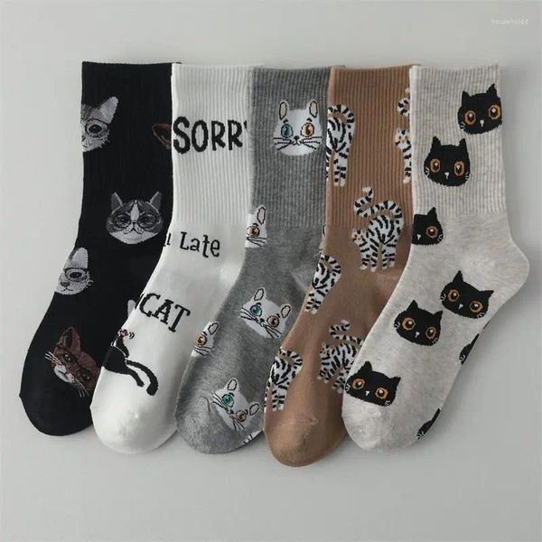 Женские носки, 1 пара весенних милых женских носков Kawaii Japan Harajuku с рисунком кота, трендовые хлопковые повседневные хлопковые носки для девочек