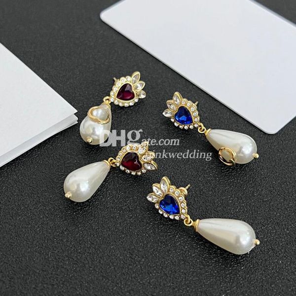 Charm Pearl Drop Saplama Küpe Kalp Şeklinde Takı Küpe Salla Güzel Saplama Düğün Hediyesi Kutu