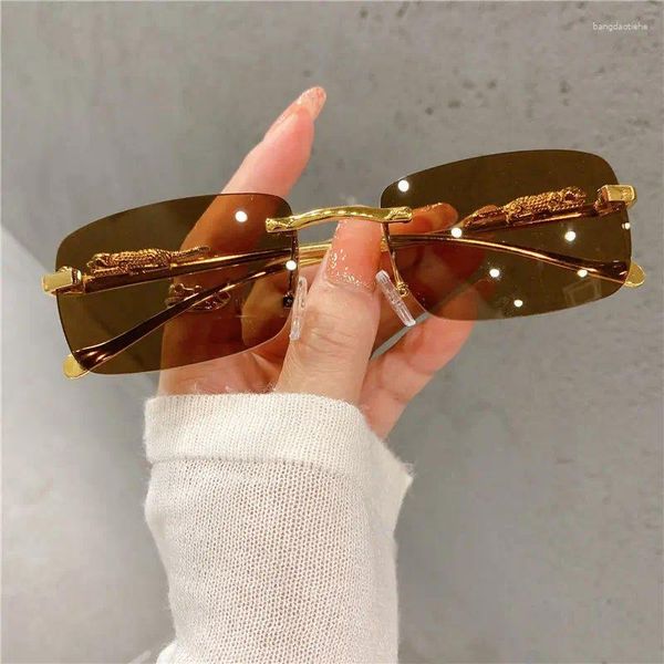 Óculos de sol vintage moda pequena sem aro quadrado mulheres para homens óculos de sol punk tons designer metal leopardo