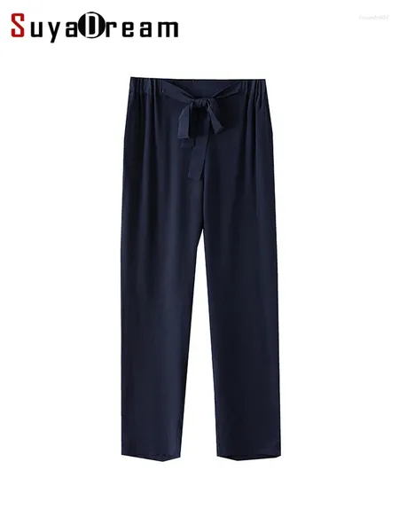 Pantaloni da donna SuyaDream Womans Harem Crepe De Chine di seta Vita elastica Pantaloni chic alla caviglia 2024 Primavera Estate Bottoms Navy