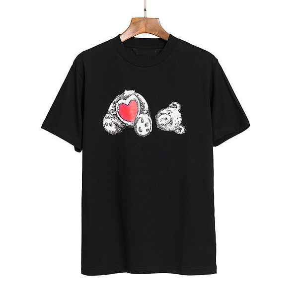 Palms Angels Camiseta Designer Mens Camiseta Tee Decapitado Urso Spray Coração Letras Moda Puro Algodão Secagem Rápida Manga Curta Primavera Verão Maré Mens Camisetas