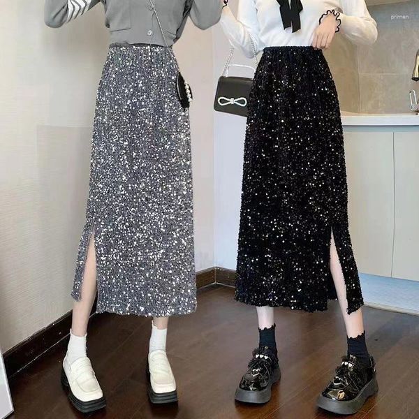 Röcke 2024 Frühling Sommer Frauen Rock Y2k Harajuku Koreanische Mode Rosa Maxi Frau Ästhetische Elegante Vintage Schwarz Lange