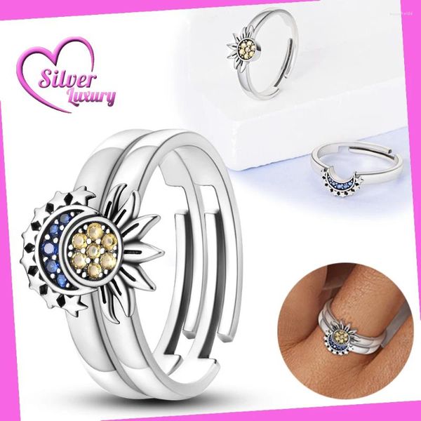 Anelli a grappolo Anello combinato gruppo Sun Moon Star Anello in argento sterling 925 Serie di gioielli fai da te per regali di anniversario per le donne