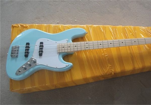 Высокое качество, светло-голубая 4-струнная джазовая электрическая бас-гитара, липа, гриф, клен, гриф