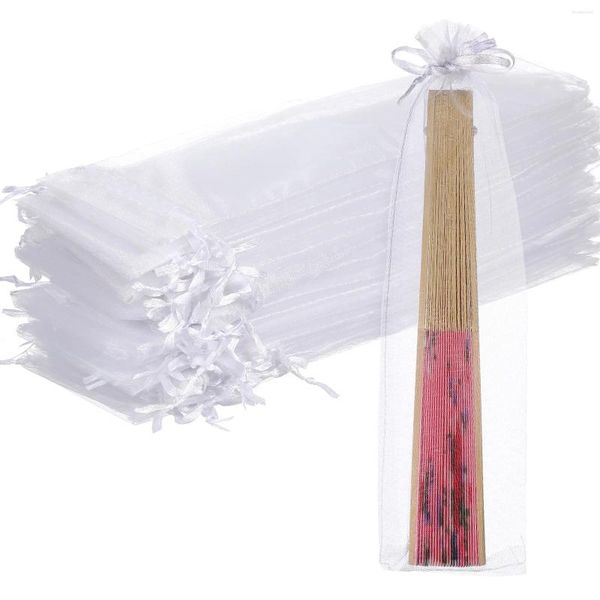 Estatuetas decorativas 50 organza fã cordão doces organizador festa favor presente sacos para jóias de casamento (branco)