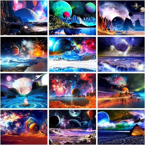 Dipinti CHENISTORY Paesaggio planetario da colorare con i numeri Kit Kit di pittura fai da te Disegno moderno su tela Arte dipinta a mano