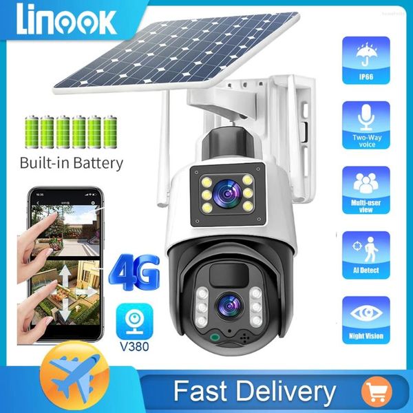 Linook V380Pro 4G Cartão SIM Câmera CCTV movida a energia solar PTZ Outdoor Wireless 4K 8MP Painel de segurança 10000 MAh