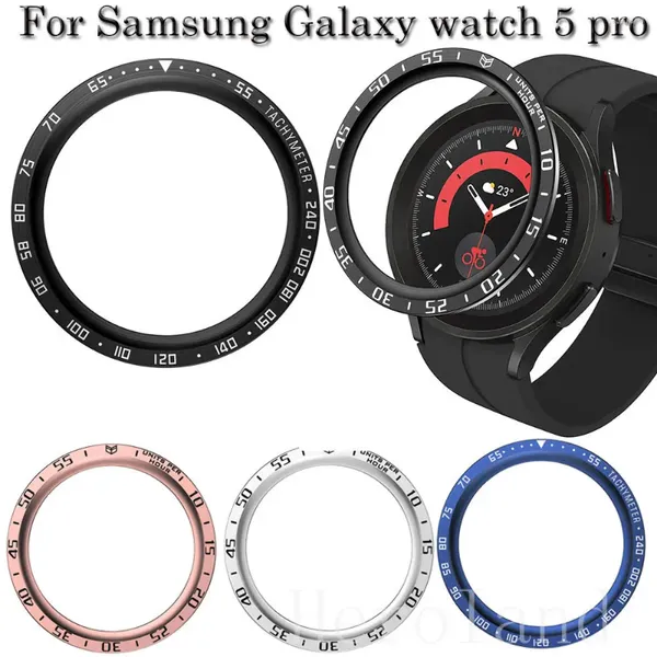 Bandas de relógio de metal capa moldura anel caso para samsung galaxy 5 pro 45mm smartwatch protetor casos quadro de aço escudo pára-choques acessórios