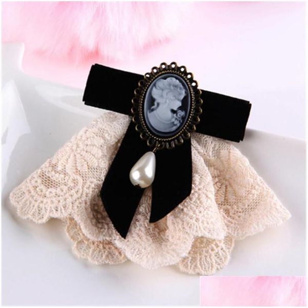 Pins, Broches Pins Broches Vintage Black Bow Ribbon Bowknot Retro Collar Cor Camisa Gravata Cravat Casamento Broches Jóias Mulheres Drop de Dhqrq