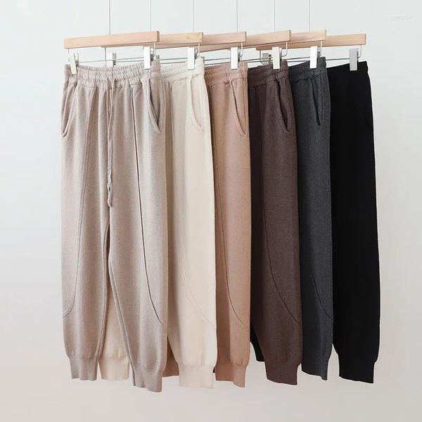 Calças femininas outono inverno mais cashmere jogger senhoras moda solta cintura alta sólida comprimento total calças casuais roupas