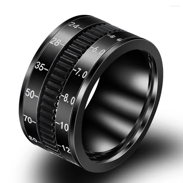 Cluster Rings Herren-Edelstahl mit schwarzem Kameraobjektiv, dreifacher Spinning-Band-Ring von Pographers