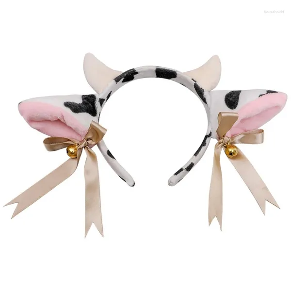 Fontes de festa dos desenhos animados de pelúcia orelhas de vaca bandana com sinos fita arco anime lolita cabelo hoop kawaii animal cosplay headpiece