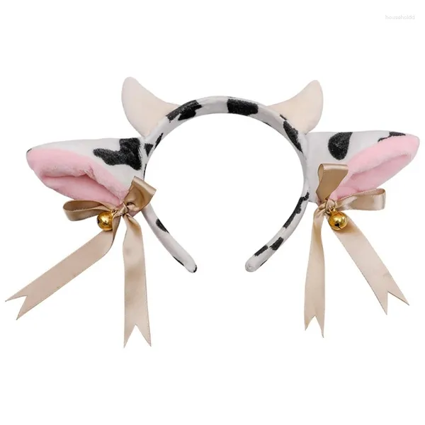 Articoli per feste Cartone animato in peluche con orecchie di mucca Fascia per capelli con campanelli Fiocco in nastro Cerchio per capelli Anime Lolita Copricapo per cosplay di animali Kawaii