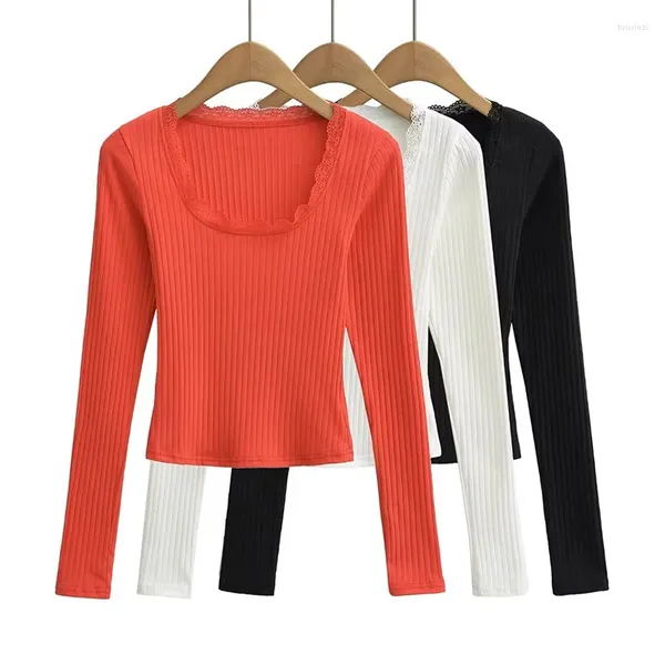 Magliette da donna Maglione con colletto quadrato da donna Pullover coreano chic a maniche lunghe Fondo in maglia morbida Maglione versatile Top slim fit