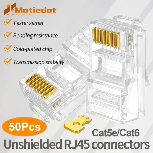 Computerkabel 50 stücke Cat5e Cat6 RJ45-Stecker 8P8C Modularität UTP-Kristallkopfstecker Vergoldetes Netzwerk Modular für Ethernet-Kabel