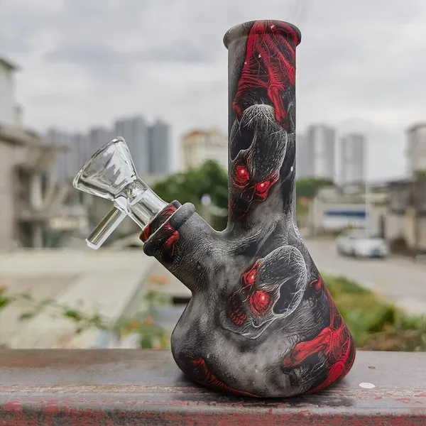 5 polegadas Silicone Hookah Bong Red Eyes Skull Print Fumar Cachimbo de Água Bong Bubbler