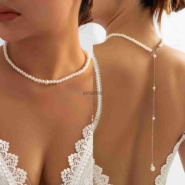 Altri set di gioielli PuRui Romance coreano imitazione catena di perle collana catena posteriore per le donne moda lunga nappa pendente catena corpo gioielli da sposa YQ240204