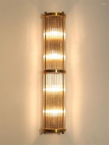 Wandleuchte Postmoderne luxuriöse Kristallstreifenlampen Europäisches Schlafzimmer Nachttisch Wohnzimmer Gold Kupfer Wandleuchte Leuchten Leuchten