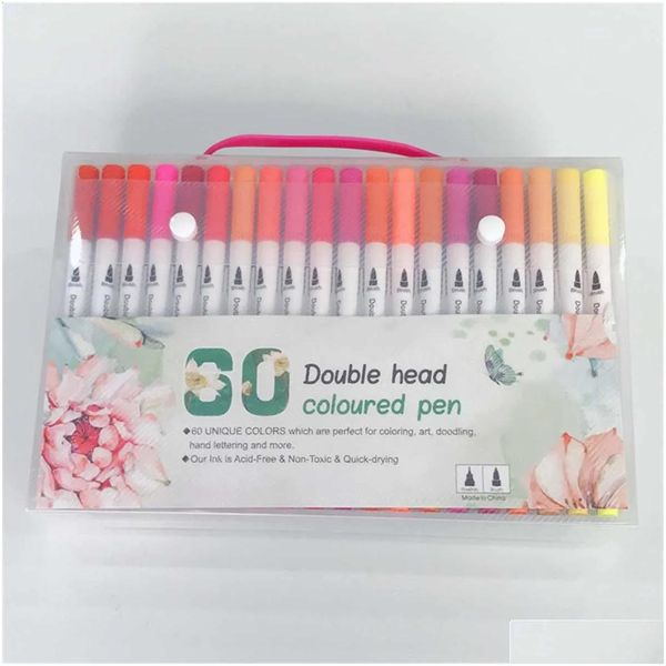 İşaretler Toptan 100 Renk Çift Uç Fırça Renk Kalemi Kalem Touchfive Copic Suluboya Fineliner Ding Boyama Kırtasiye Damlası Desen OTDII