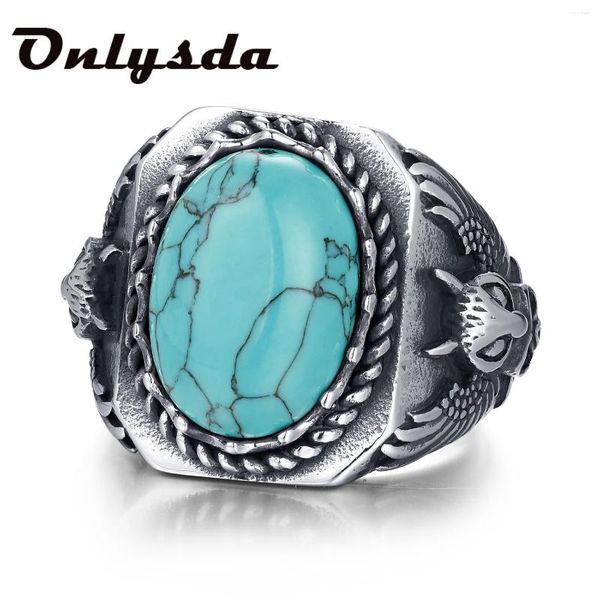 Cluster Ringe Statement Punk Rock Stilvolle Siegel für Männer Fledermaus Ring mit rundem blauen Stein Edelstahl Metall Party Schmuck US-Größe