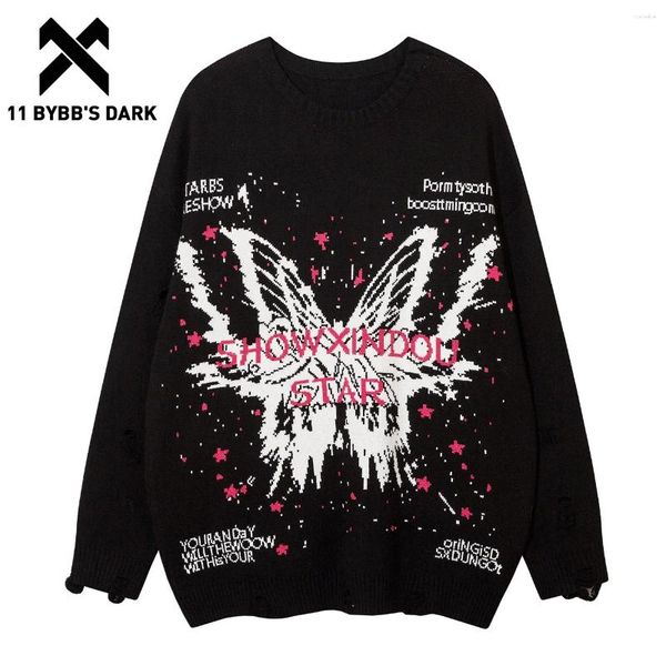 Männer Pullover 11 BYBB'S DARK Schmetterling Jacquard Muster Pullover 2024 Casual Pullover Winter Lose Hip Hop Männer Frauen Tops