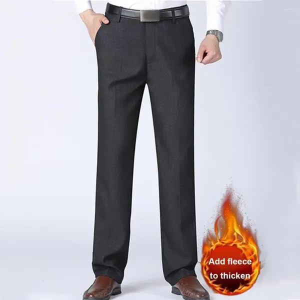 Herrenanzüge Herren-Hosen mit geradem Bein, Anzughose, dicker Plüsch, gerade, mit weichen Taschen, mittlerer Taille, Reißverschluss für Büro