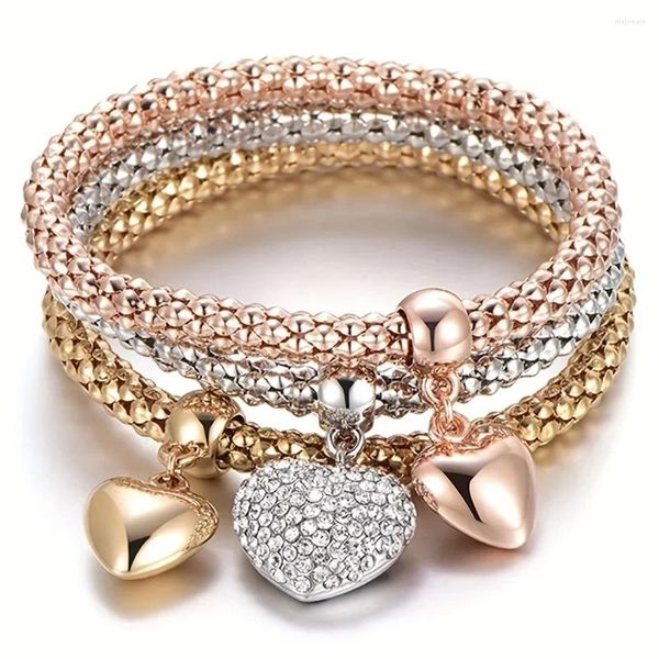 Charme pulseiras 3 pçs/set dourado prateado rosa cor de ouro milho corrente pulseira árvore da vida forma coração combinação elástica watchbrand