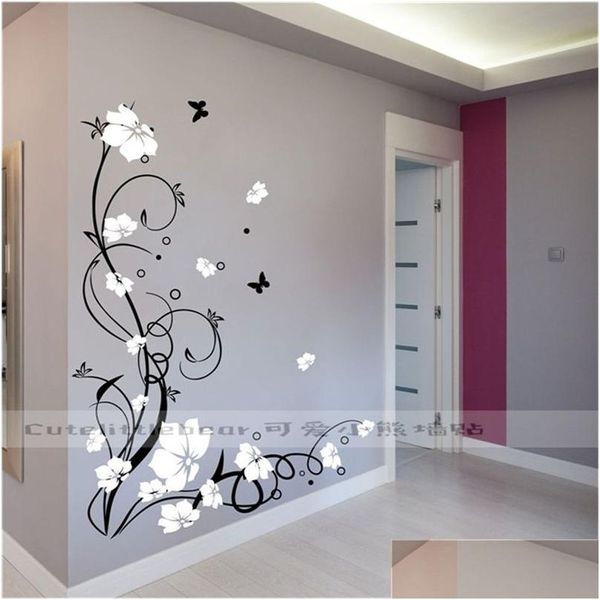 Adesivos de parede Grande borboleta videira flor vinil removível adesivos de parede árvore arte decalques mural para sala de estar quarto decoração de casa Tx-10 Dhdrj