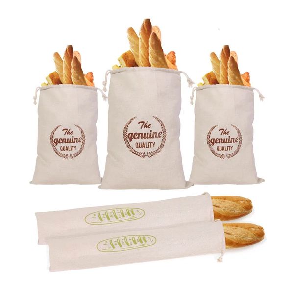 Borsa per il pane in lino Baguette riutilizzabile in cotone con cordoncino per riporre il pane fatto in casa fresco ed ecologico per 240125