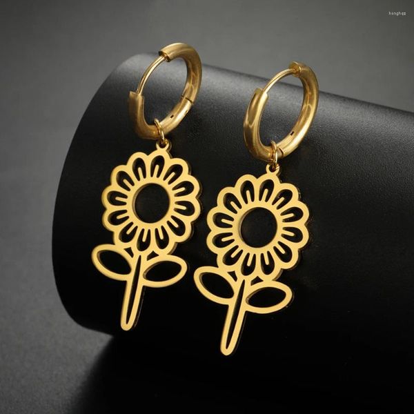 Creolen Meine Form Hohle Blume Für Frauen Edelstahl Kreis Clip Ohrring Exquisite Mode Weihnachten Party Schmuck