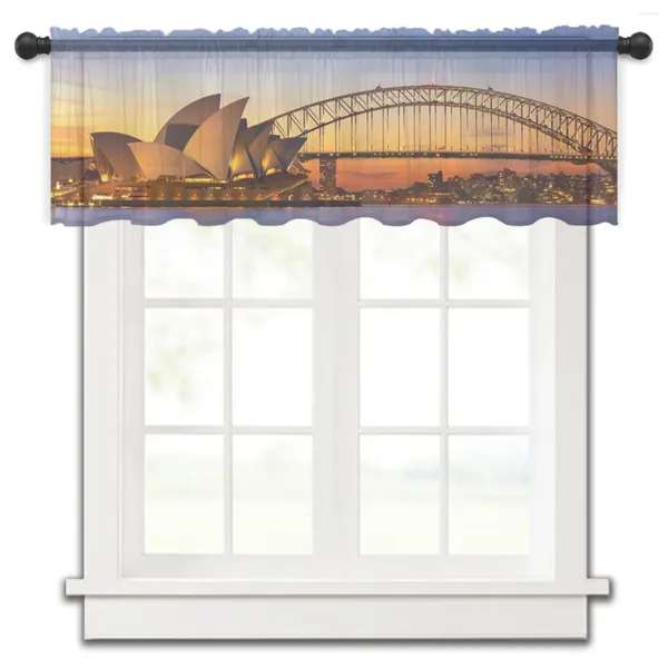 Cortina sydney opera house anoitecer curto sheer janela cortinas de tule para cozinha quarto decoração casa pequena voile cortinas
