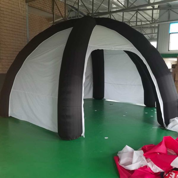 6 m personalisierte im Freien aufblasbare Spinnenzelt mit Reißverschluss Tür und Wänden weißer schwarzer Schatten -Baldachin -Gavillon Pneumatic für Ereignisse