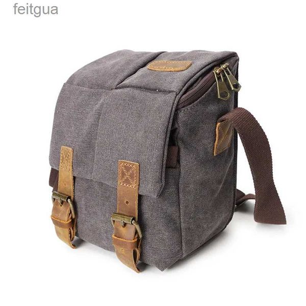 Kameratasche Zubehör SLR-Tasche Herren Messenger Wasserdicht Canvas Echtes Leder Vintage-Stil Fotografie Reisen YQ240204