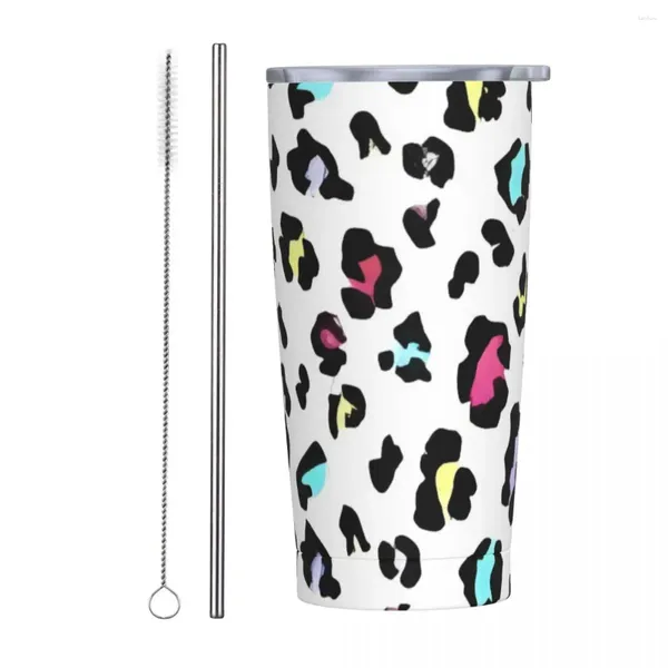 Tumblers colorido leopardo aço inoxidável tumbler animal canecas copo grande capacidade caneca térmica manter calor frio e leite chá garrafa de água