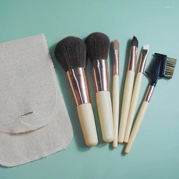 Make-up-Pinsel, Pinsel, 6 Toiletten-Bambusgriffe, Set, Puder, Rouge, Lidschatten, Beauty-Tool