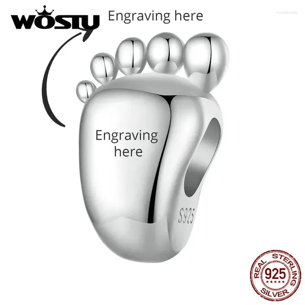 Pietre preziose sciolte WOSTU 925 Sterling Silver Lovely Baby Footprint Charms Personalizzabile Famiglia Perline Misura Bracciale originale Gioielli nati fai da te Regalo