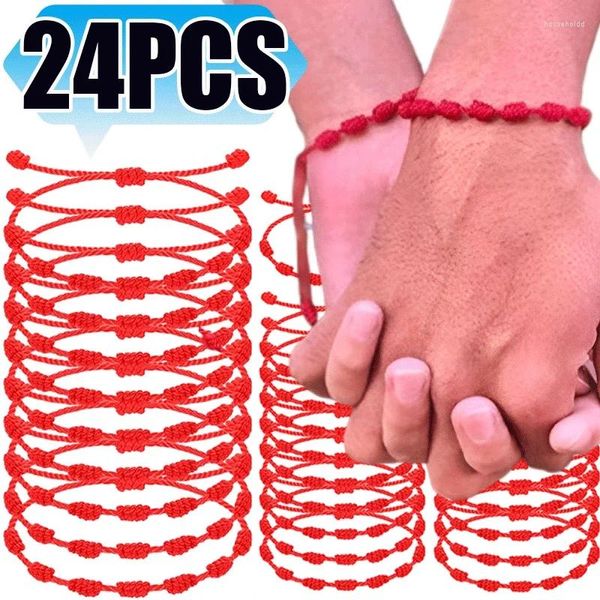 Charme Pulseiras 1-24 pcs 7 Nó Pulseira de Corda Vermelha para Casal Corda Trançada Proteção Boa Sorte Amuleto Sucesso Jóias Artesanais