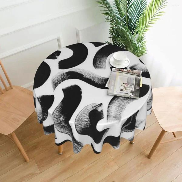 Toalha de mesa preta listrada, toalha de mesa abstrata kawaii redonda para festa em casa, sala de jantar, decoração por atacado