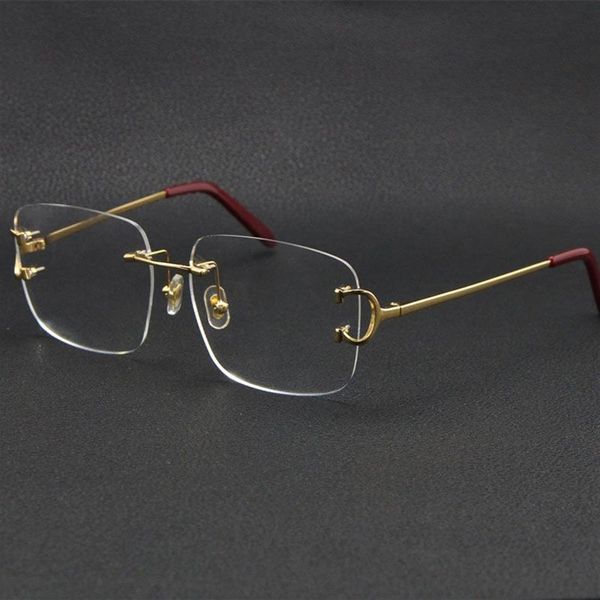 2021 Randlose Frauen Geschenk Brillen Zubehör Mode Sonnenbrillenrahmen Cat Eye Brillen Große quadratische Gläser mit Box C Decorat276S