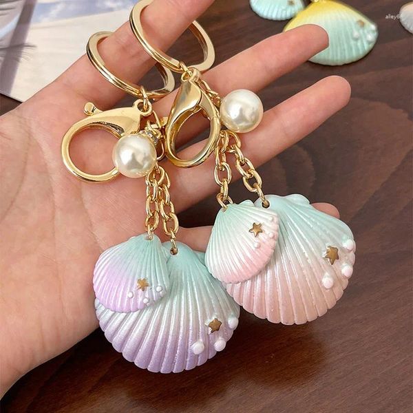 Chaveiros 2024 Creative Pearl Keychain Conch Chaveiros Bonito Anel Mulheres Saco Charme Pingente Chaveiro Moda Jóias Acessórios de Carro